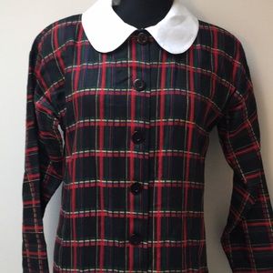 Vintage dress plaid pleated skirt collar